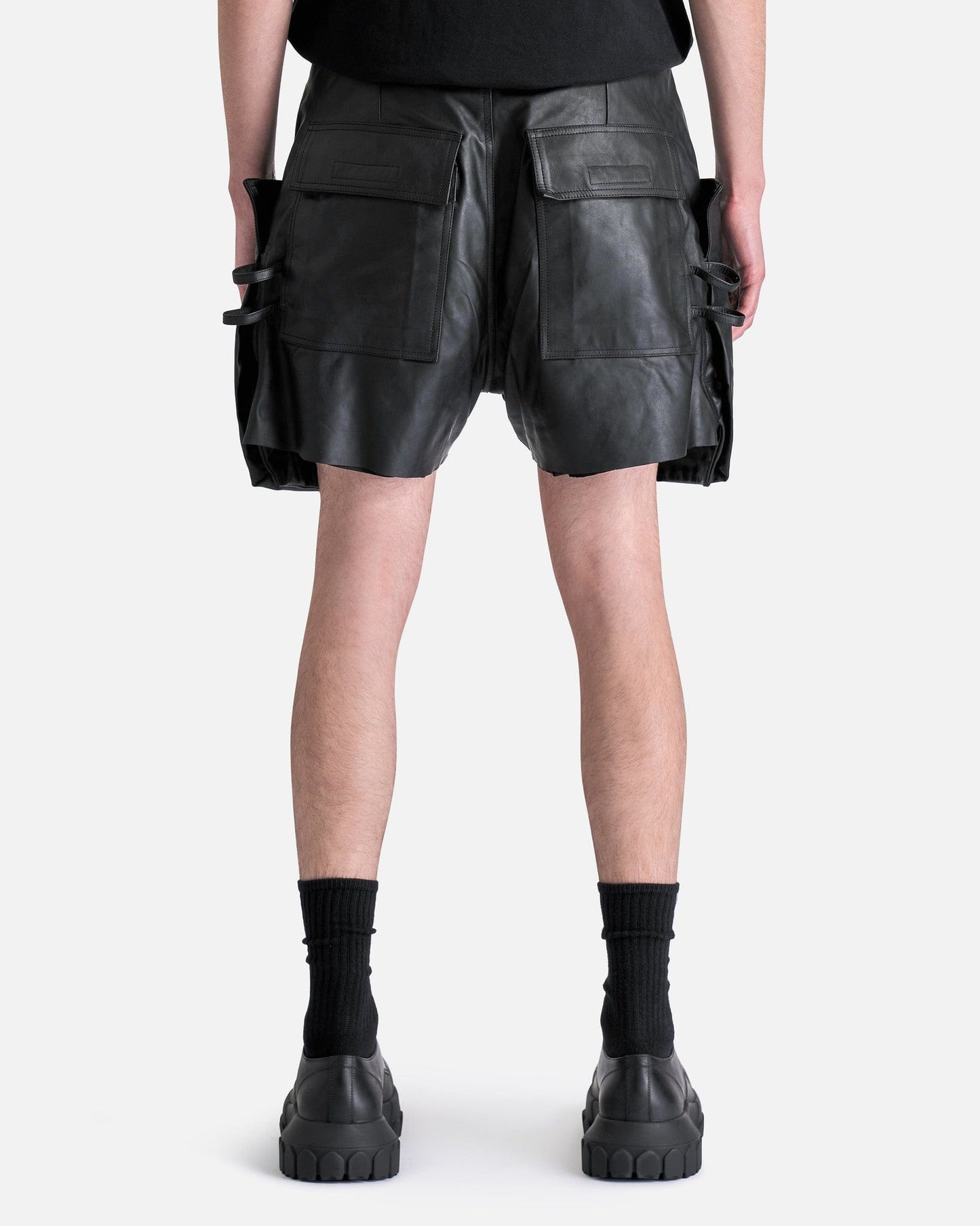 Rick Owens Men's Shorts Leather Stefan Cargo Shorts in Black
