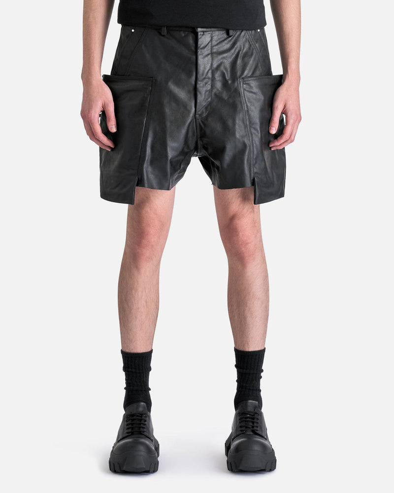 Rick Owens Men's Shorts Leather Stefan Cargo Shorts in Black