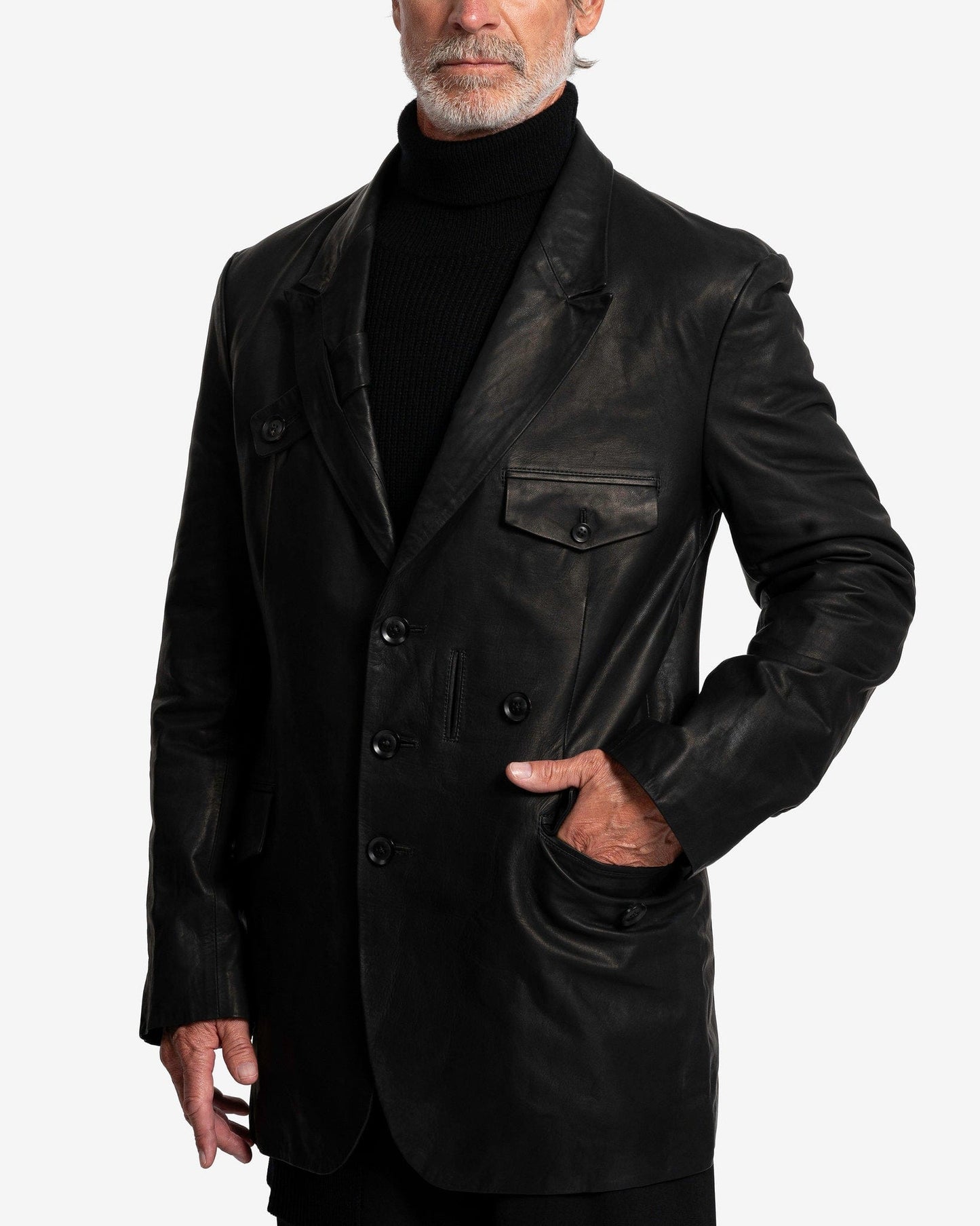 Yohji Yamamoto Pour Homme Men's Jackets Leather Suit Jacket with Tab Details