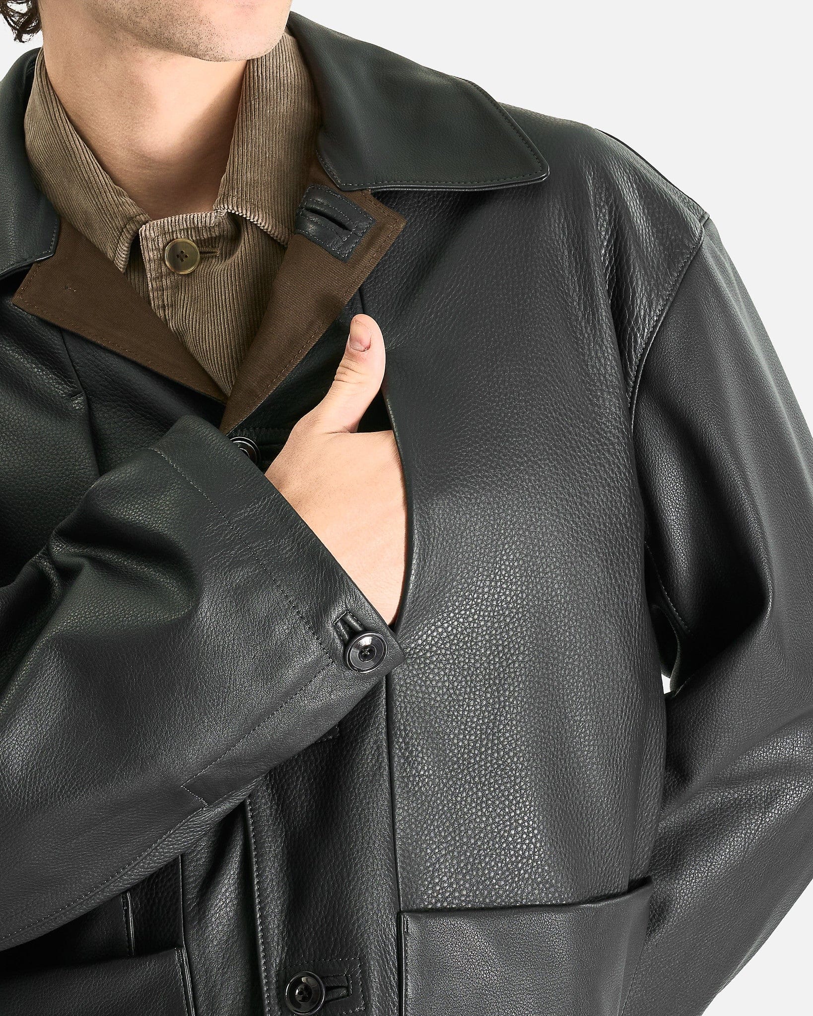 LEMAIRE Men's Jackets M Leather Workwear Jacket in Asphalt