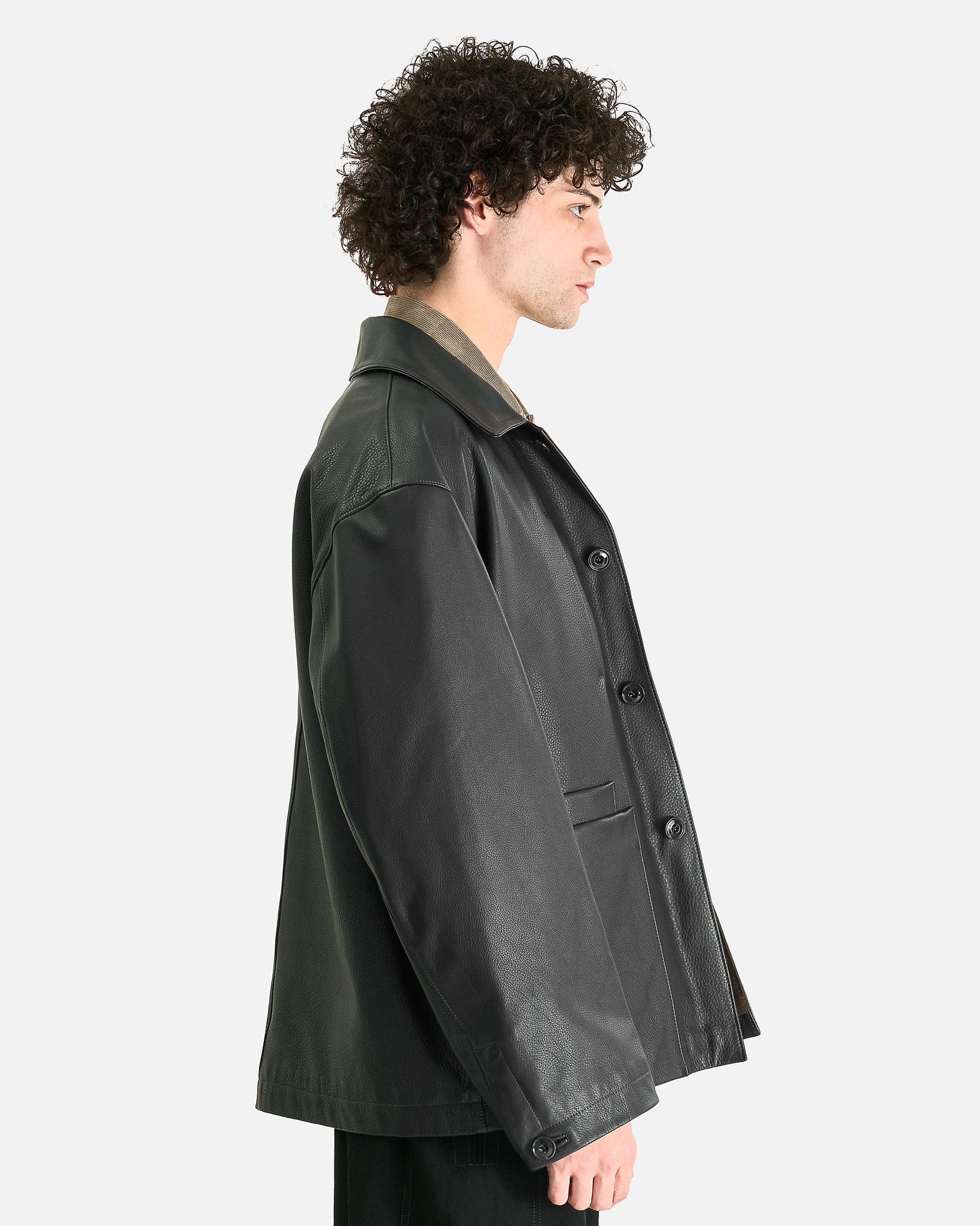 LEMAIRE Men's Jackets M Leather Workwear Jacket in Asphalt