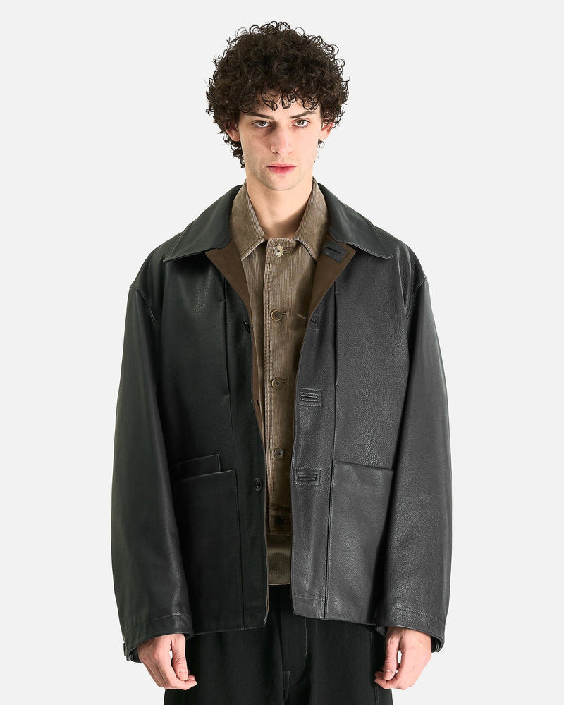 LEMAIRE Men's Jackets M Leather Workwear Jacket in Asphalt