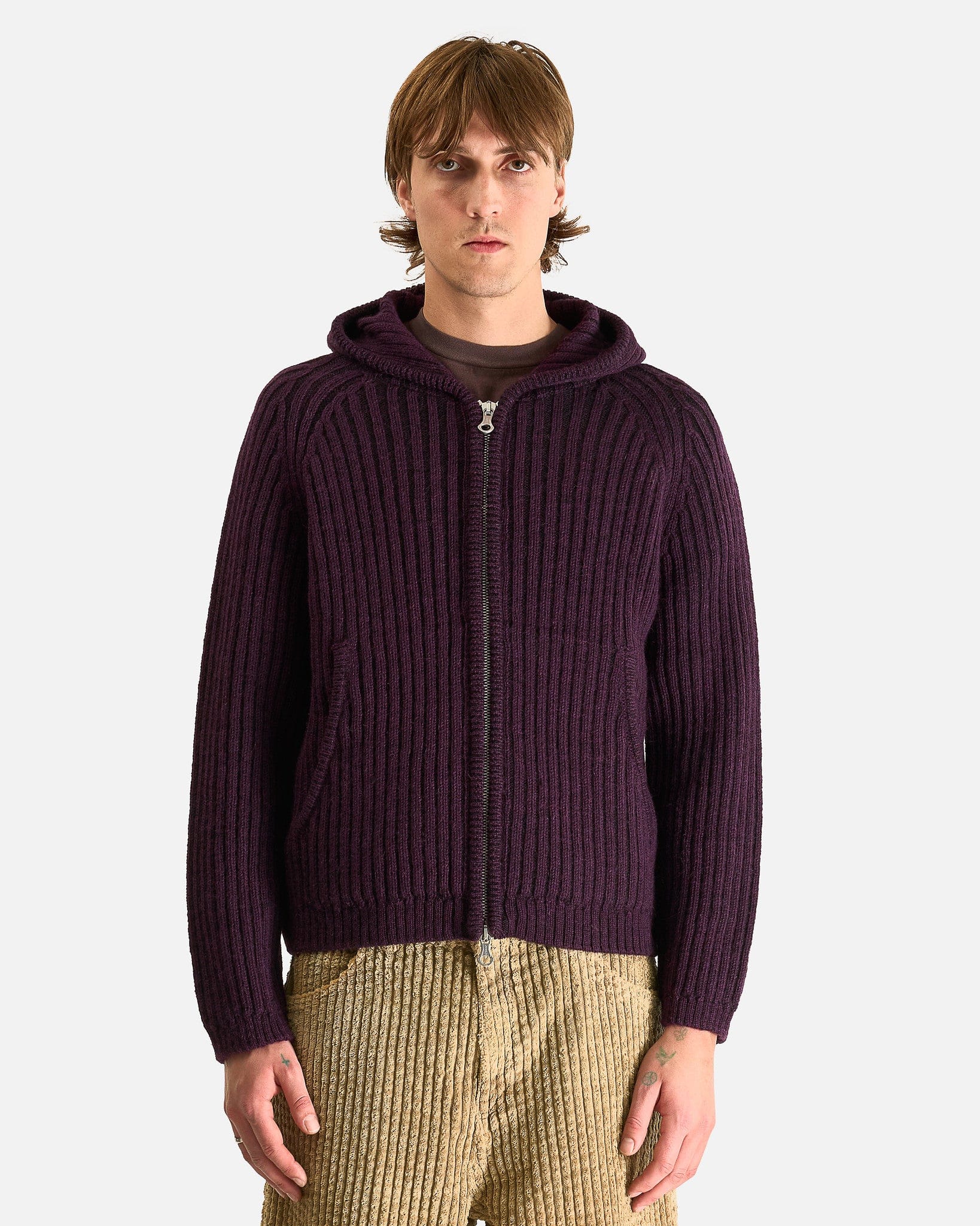 Our Legacy Men Sweaters Level Hood in Night Violet Stripe Isles Wool