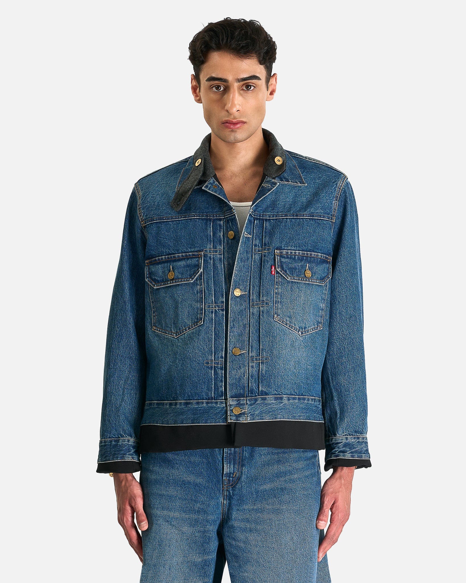 Sacai Men's Jackets Levi's Denim x Matelasse Twill Reversible Blouson in Black/Blue