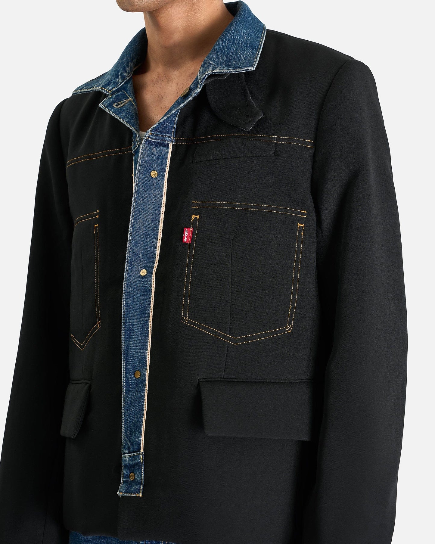 Sacai Men's Jackets Levi's Denim x Matelasse Twill Reversible Blouson in Black/Blue