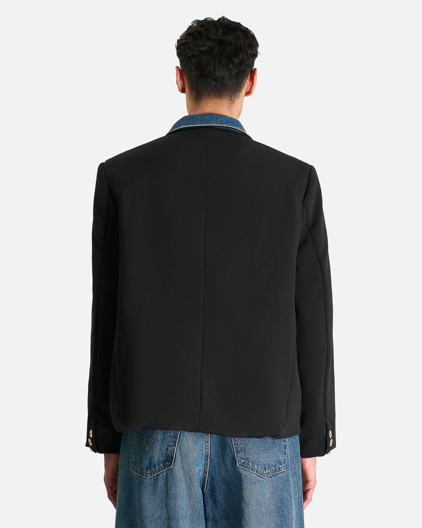 Sacai Men's Jackets Levi's Denim x Matelasse Twill Reversible Blouson in Black/Blue
