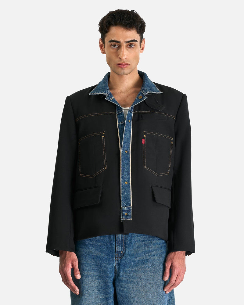 Sacai Men's Jackets Levi's Denim x Matelasse Twill Reversible Blouson in Black/Blue