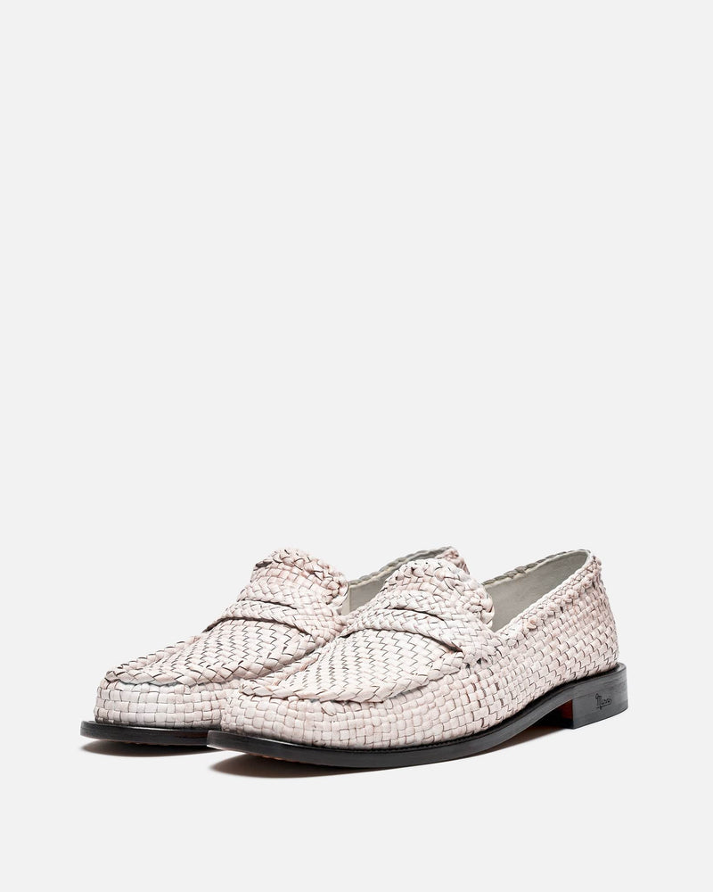 Marni Men's Shoes Light Woven Leather Loom Moccasin in Lily White