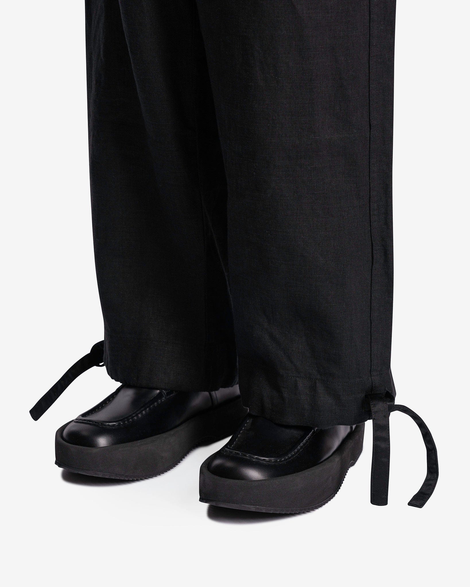Greg Lauren Men's Pants Linen Wide Leg Pant in Black
