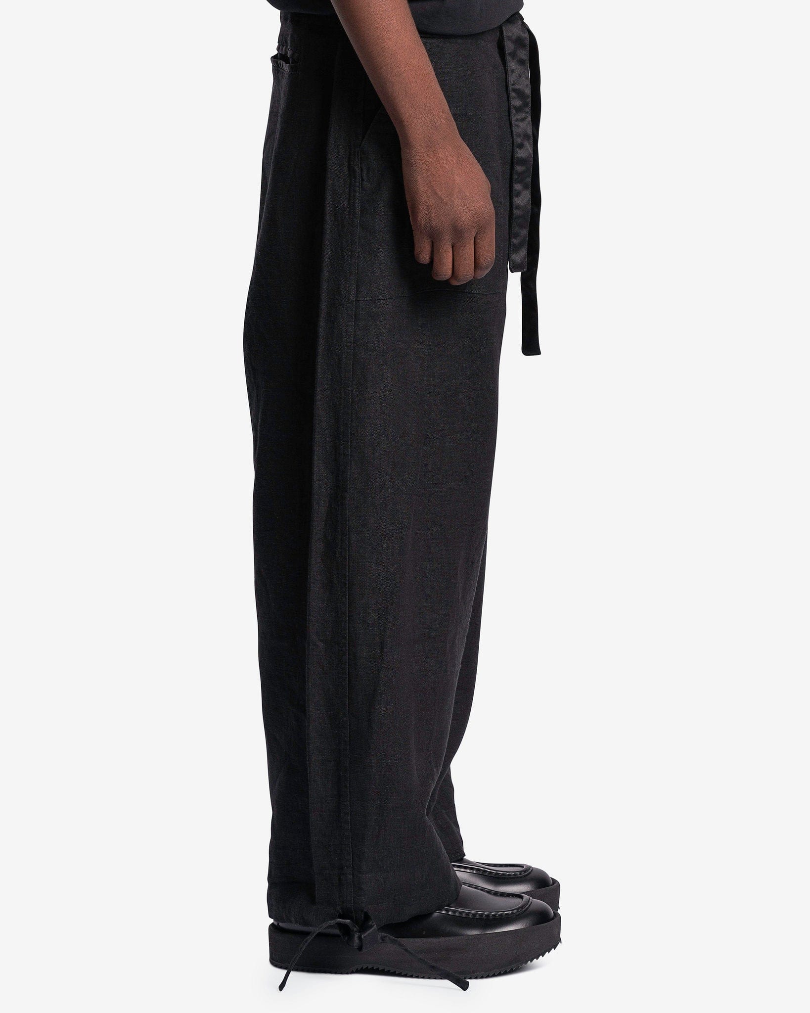 Greg Lauren Men's Pants Linen Wide Leg Pant in Black