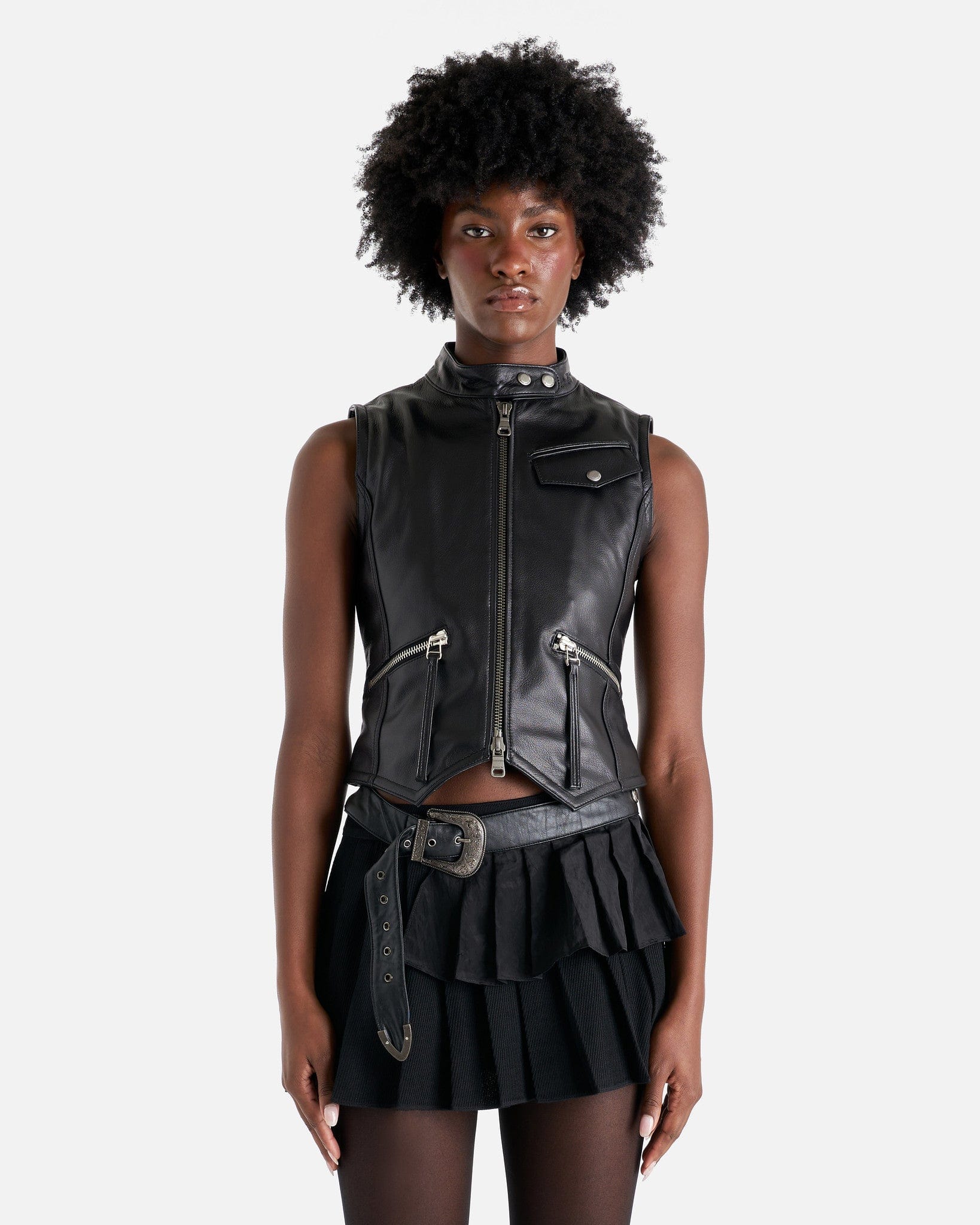 Andersson Bell Women Tops Liv Goat Leather Vest in Black