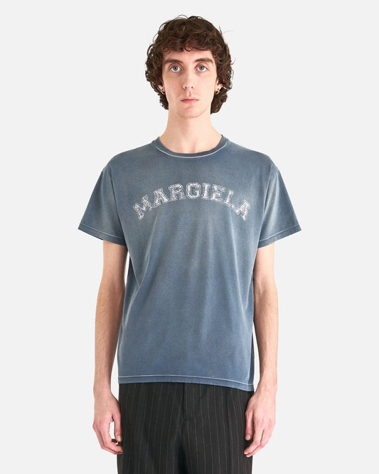 Maison Margiela Men's Shirts Logo Cotton Jersey T-Shirt in Blue