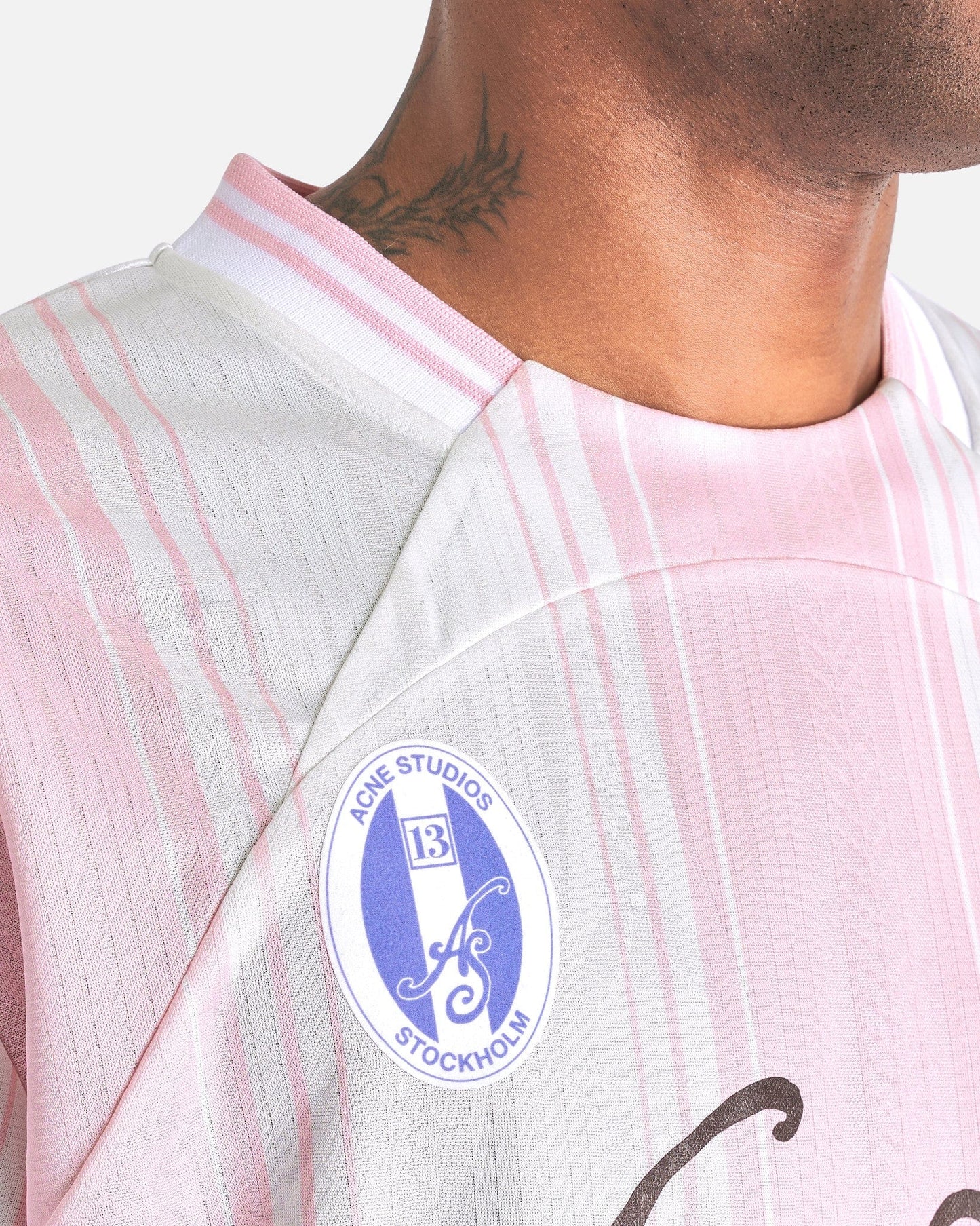Acne Studios Men's T-Shirts Logo Print Jersey T-Shirt in Pink/White