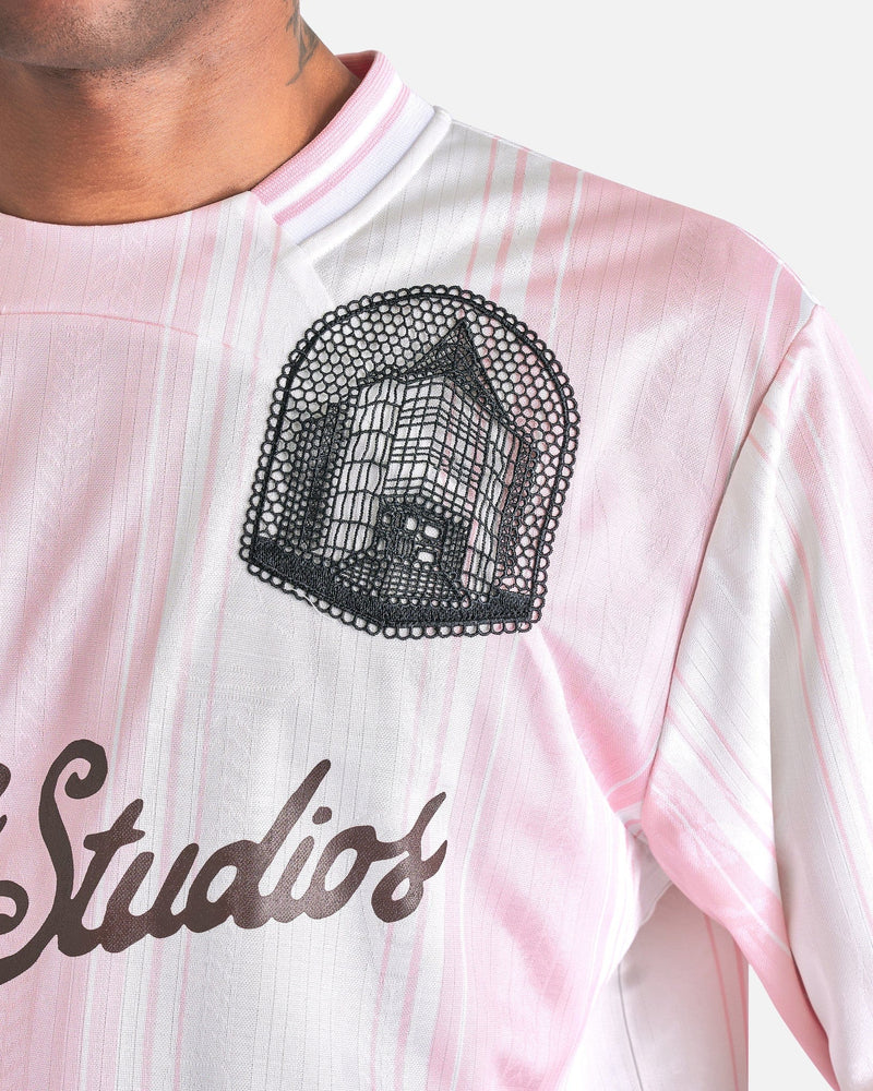 Acne Studios Men's T-Shirts Logo Print Jersey T-Shirt in Pink/White