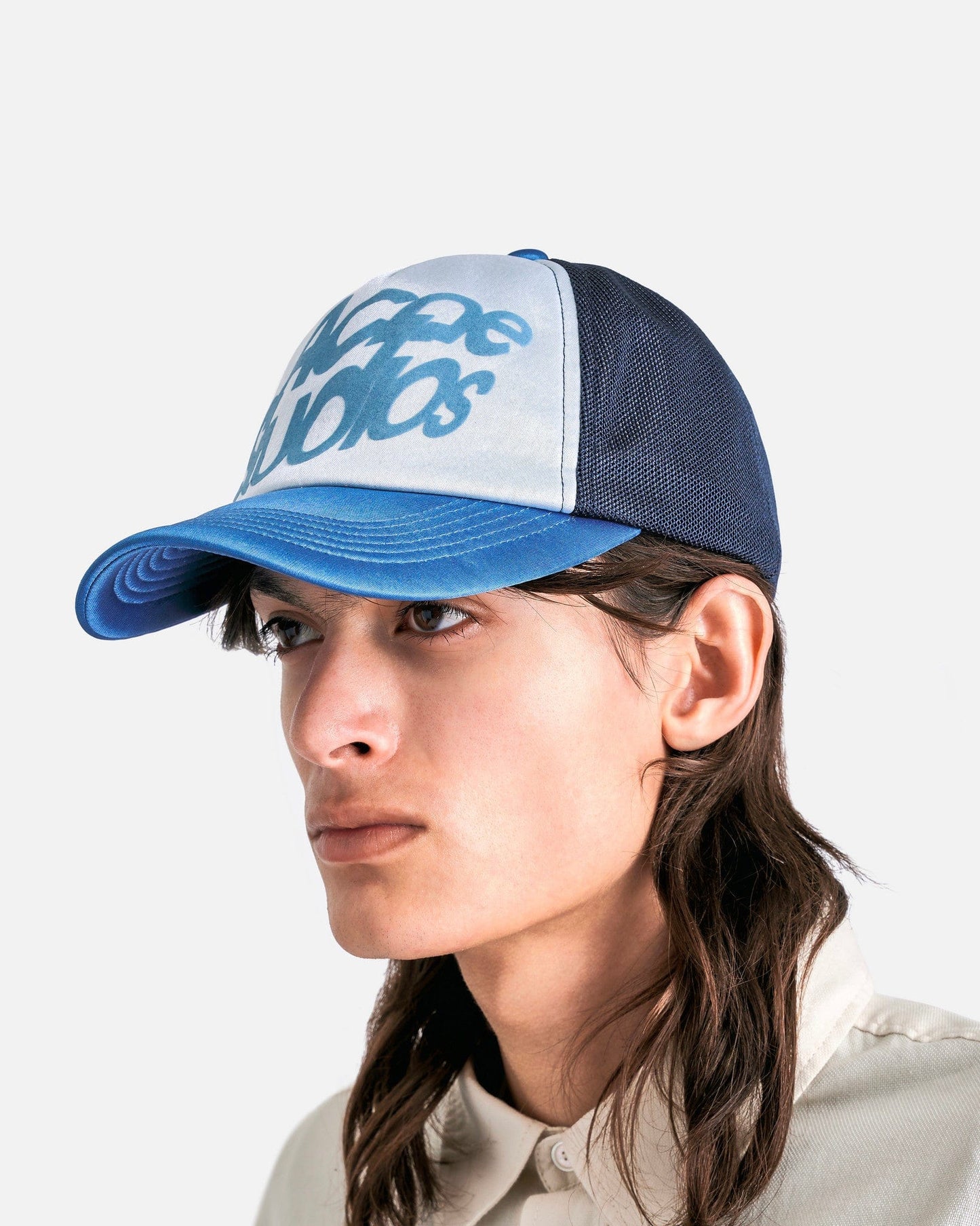 Acne Studios Men's Hats O/S Logo Print Trucker Hat in Multi/Blue