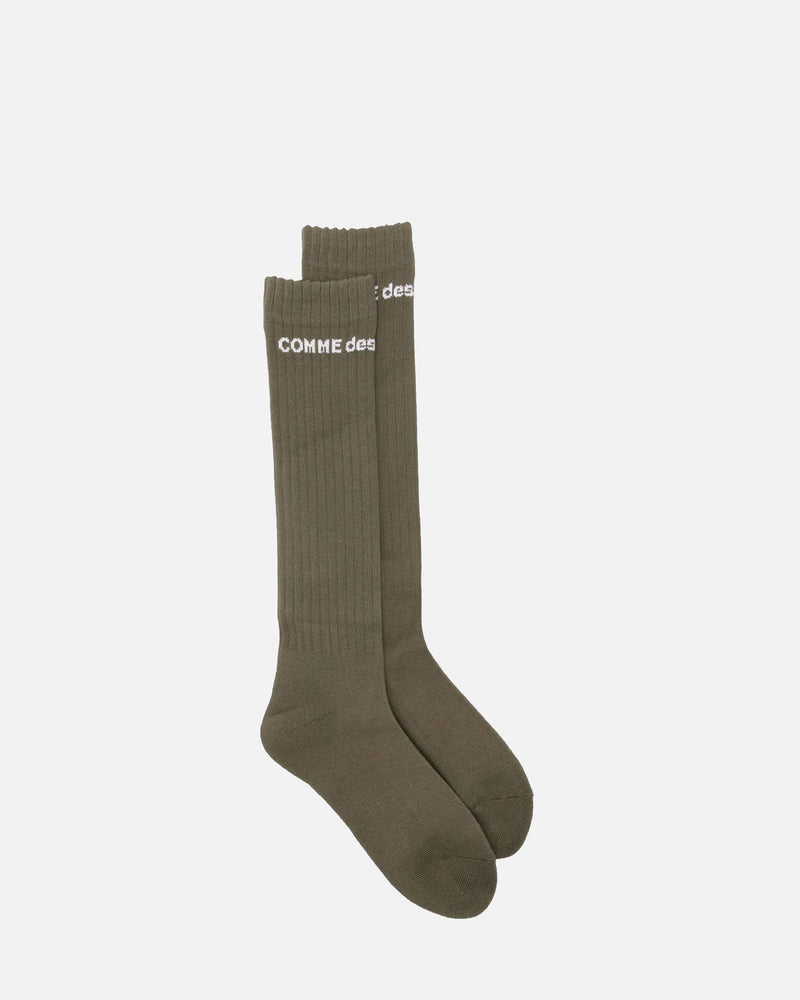 Comme des Garcons HOMME PLUS Men's Socks Logo Rib Socks in Khaki