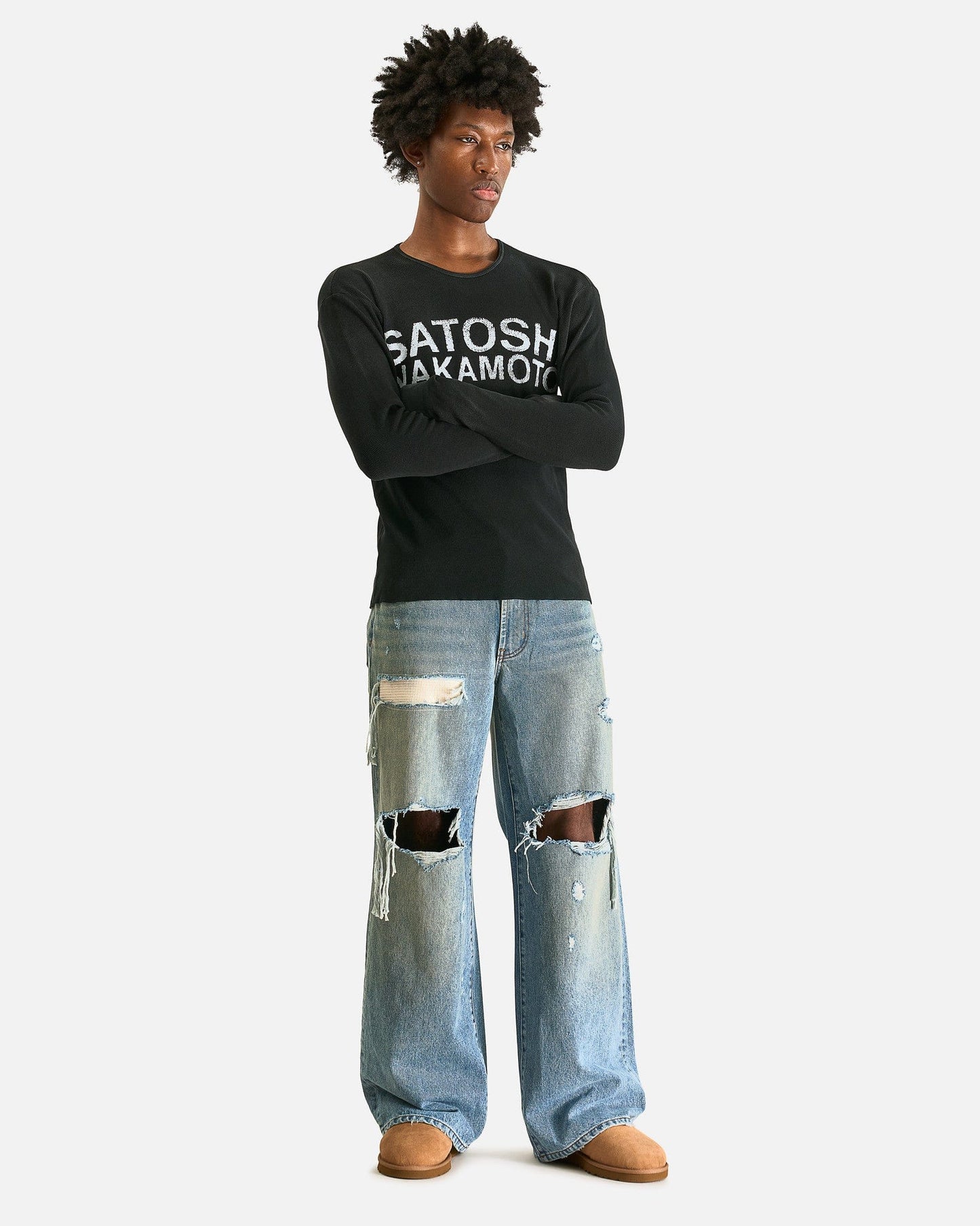 Satoshi Nakamoto Men's Shirts Logo Thermal in Washed Black