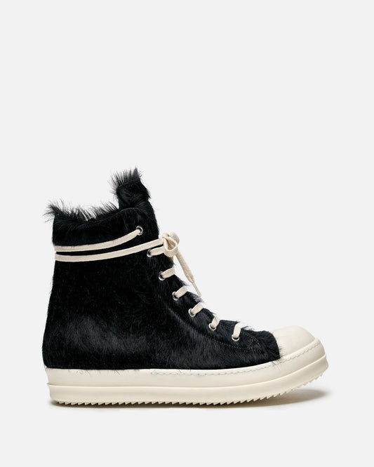 Rick Owens Men's Sneakers Long Hair Ramones in Black/Milk