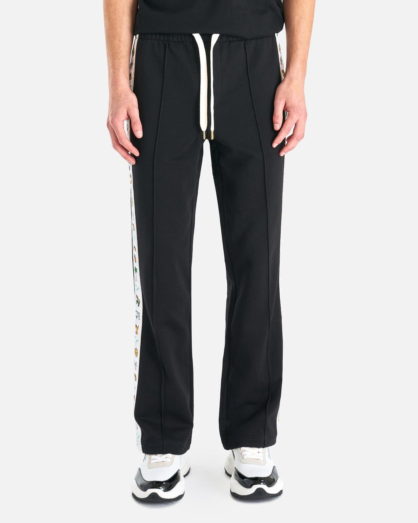 Casablanca Men's Pants Loopback Casa Elements Embroidered Satin Tape Sweatpants in Black