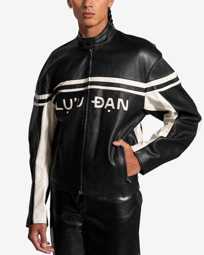 LU'U DAN Men's Jackets LU'U DAN Leather Biker Jacket in Black/White