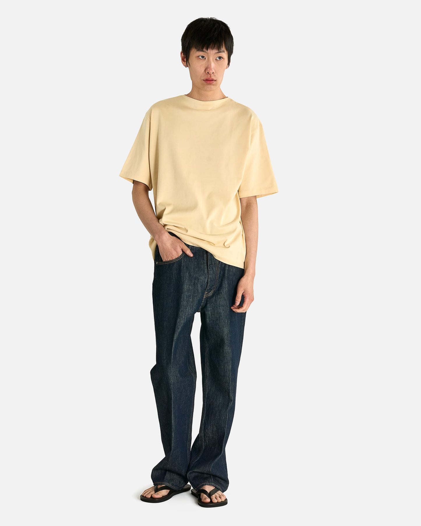 Auralee Men's T-shirts Luster Plaiting Boat Neck T-Shirt in Ivory Beige
