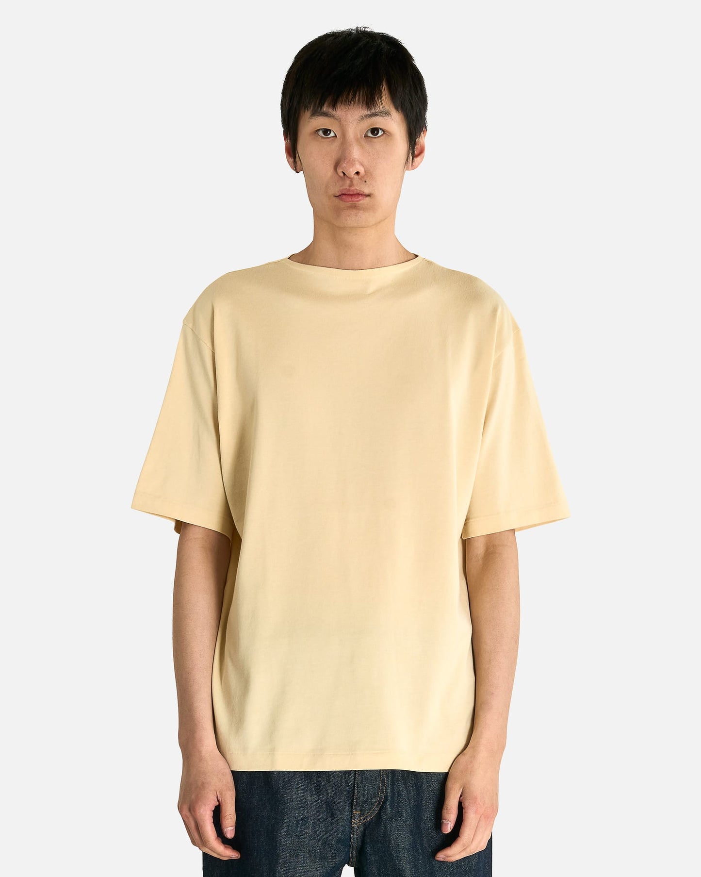 Auralee Men's T-shirts Luster Plaiting Boat Neck T-Shirt in Ivory Beige