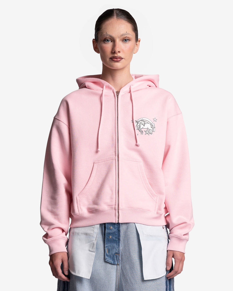 VETEMENTS Women Sweaters Magic Unicorn Fitted Zip-Up Hoodie in Baby Pink