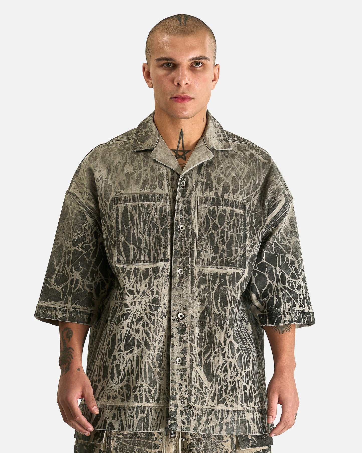 Rick Owens DRKSHDW Men's Shirts Magnum Tommy Shirt in Black Washed Foil