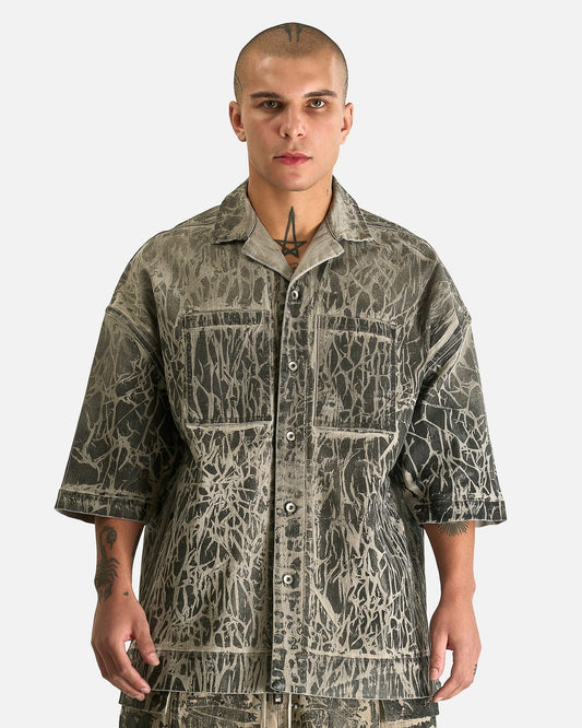 Rick Owens DRKSHDW Men's Shirts Magnum Tommy Shirt in Black Washed Foil