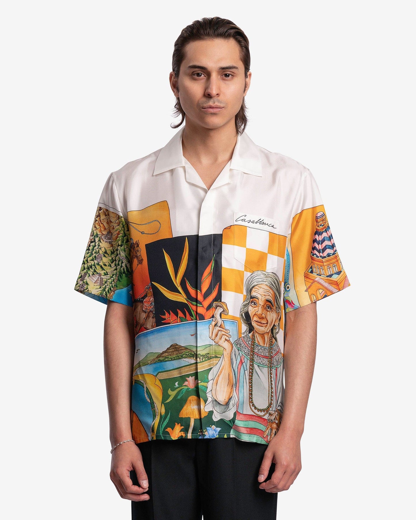 Casablanca Men's Shirts Maria Cuban Collar Short Sleeve Shirt in Multi