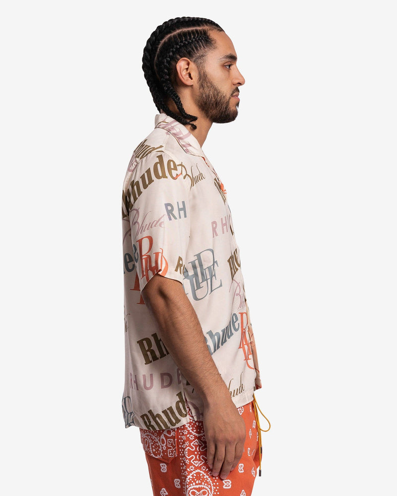 Rhude Men's Shirts Mash-Up Logo Button Up in Cream/Multi