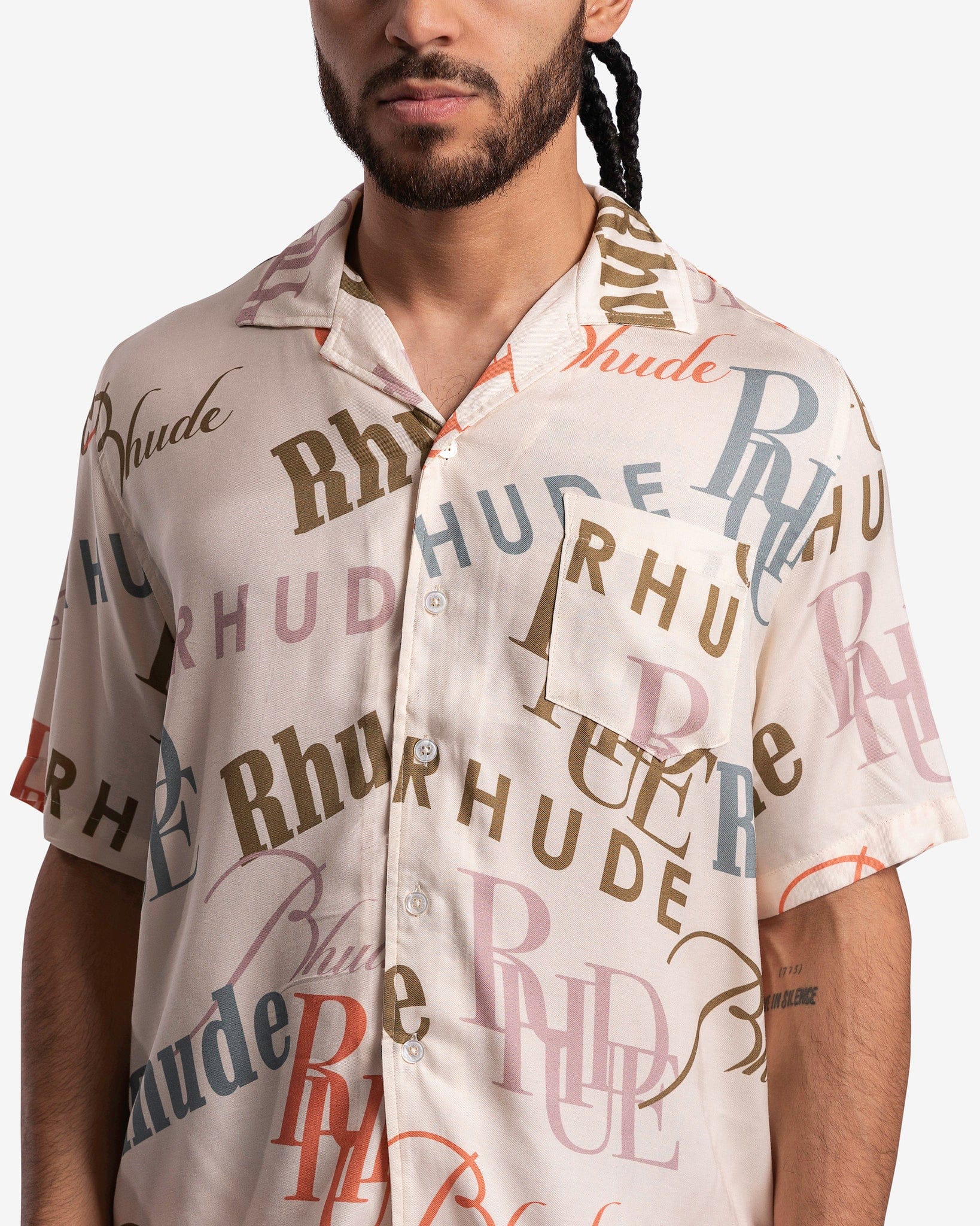 Rhude Men's Shirts Mash-Up Logo Button Up in Cream/Multi