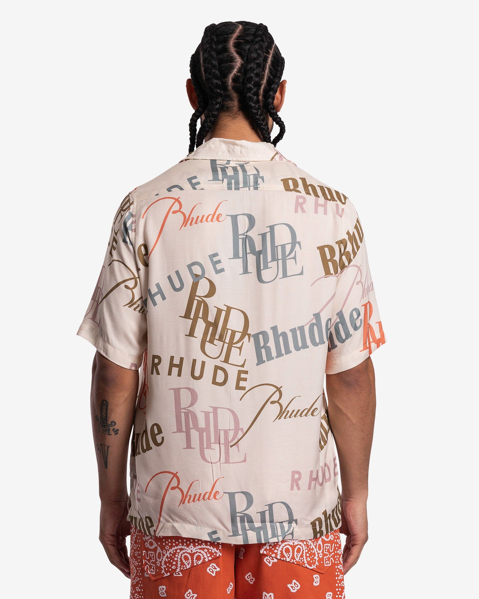 Rhude Men's Shirts Mash-Up Logo Button Up in Cream/Multi