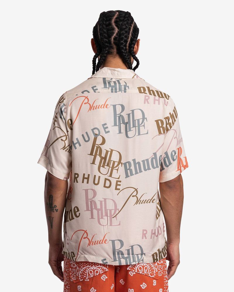 Rhude Men's Shirts Mash-Up Logo Button Up in Cream/Multi
