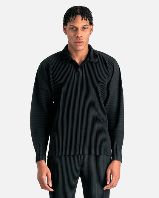 Homme Plissé Issey Miyake Men's Shirts MC January Polo Shirt in Black