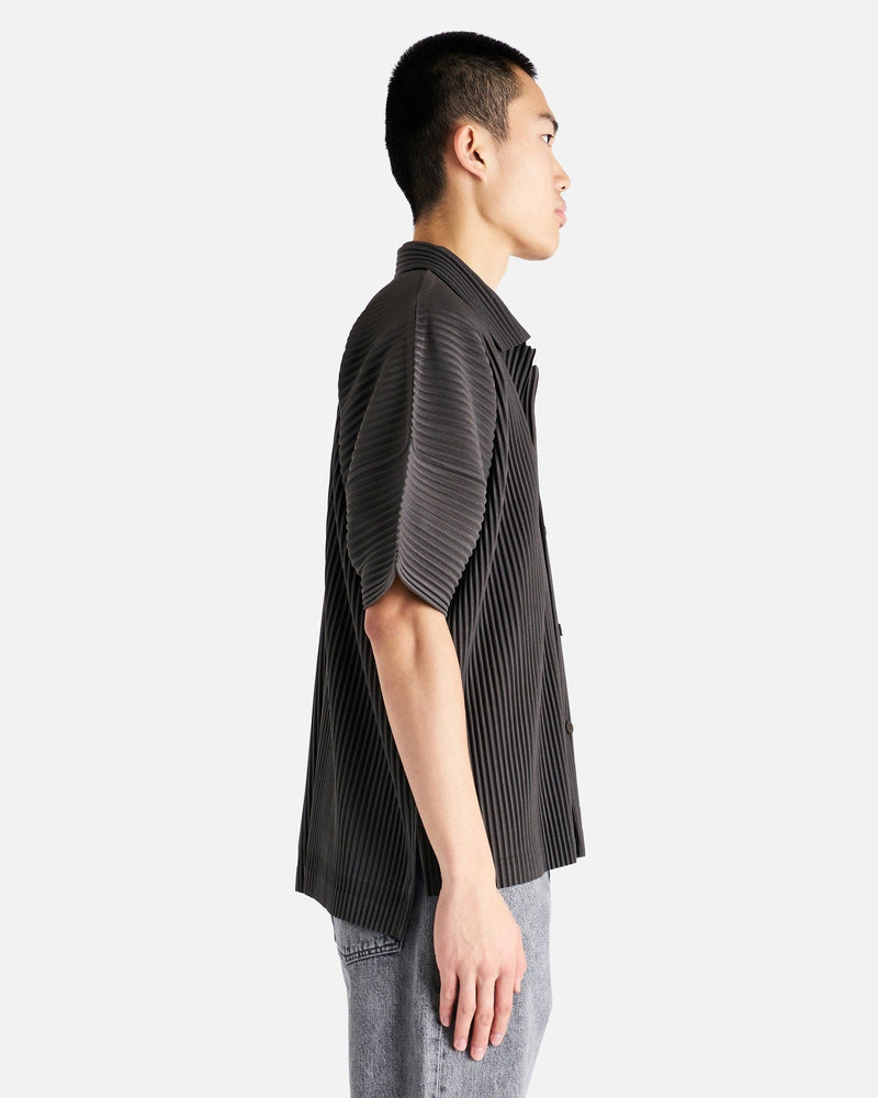 Homme Plissé Issey Miyake Men's Shirts MC July Polo in Ebony Khaki