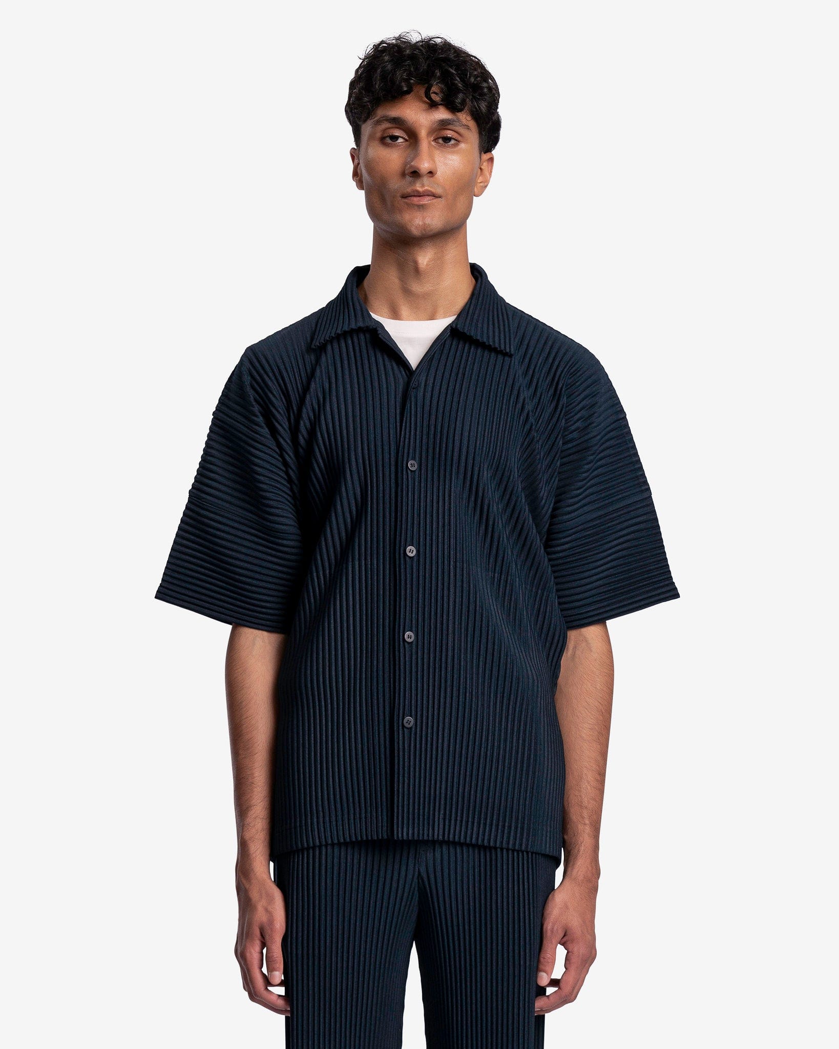 Homme Plissé Issey Miyake Men's Shirts MC May Shirt in Deep Indigo