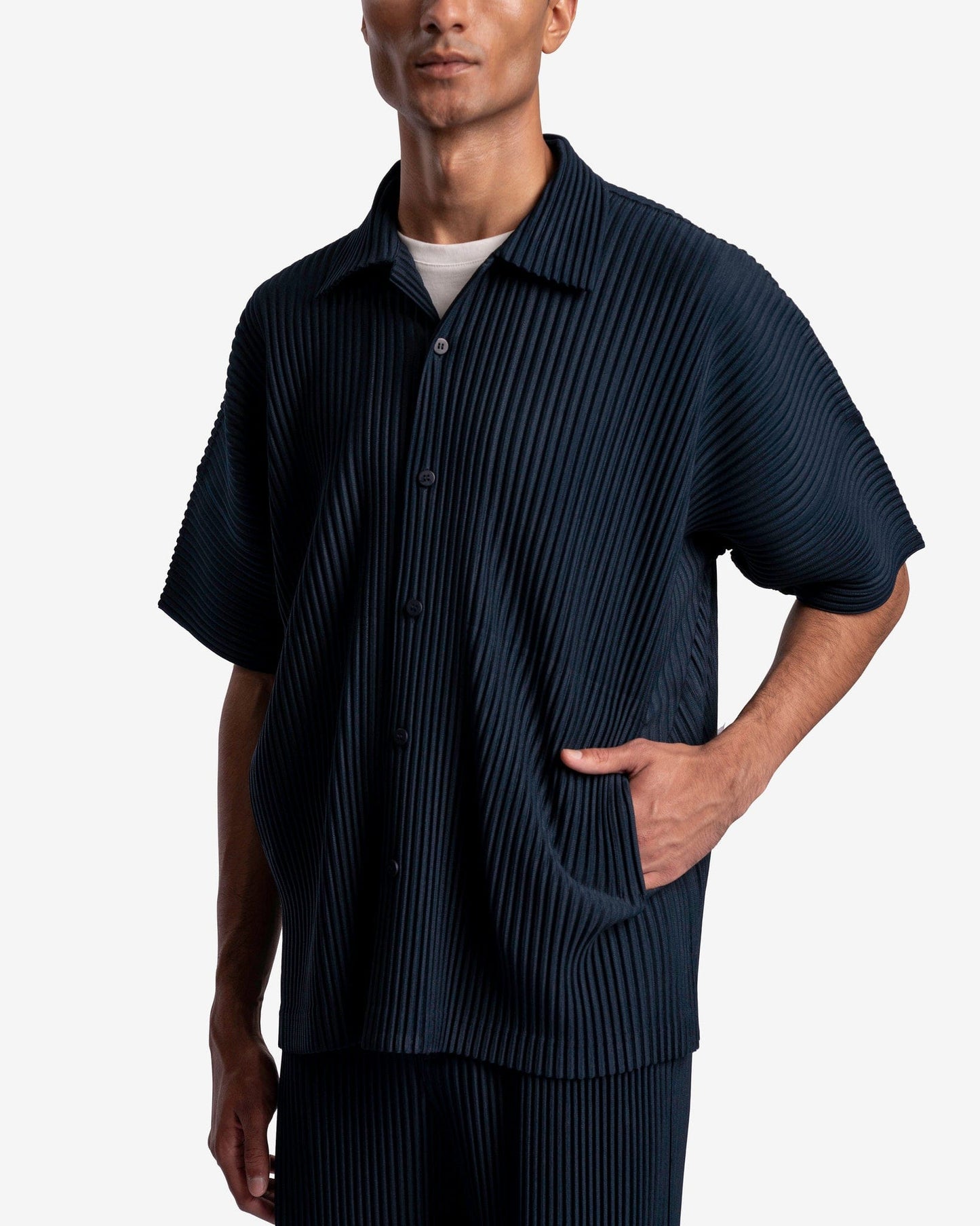 Homme Plissé Issey Miyake Men's Shirts MC May Shirt in Deep Indigo