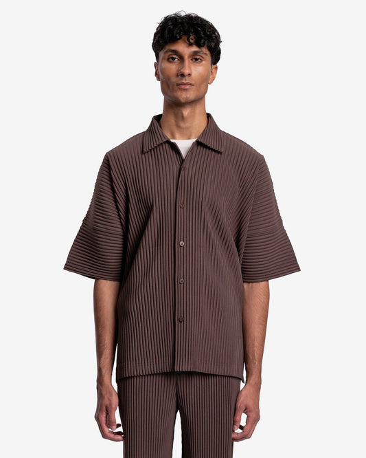 Homme Plissé Issey Miyake Men's Shirts MC May Shirt in Soil Brown