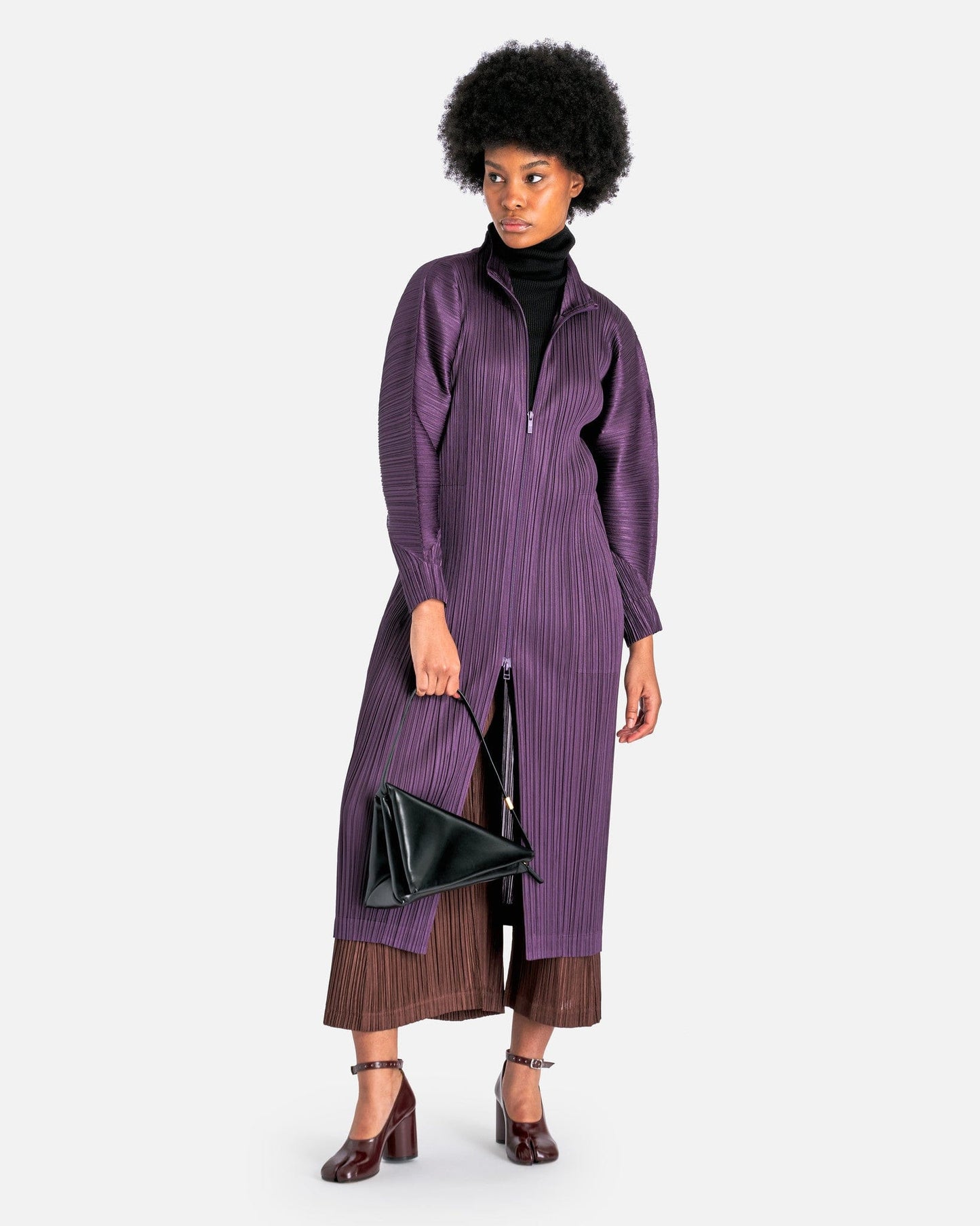 Pleats Please Issey Miyake Women Jackets MC November Coat in Dark Purple