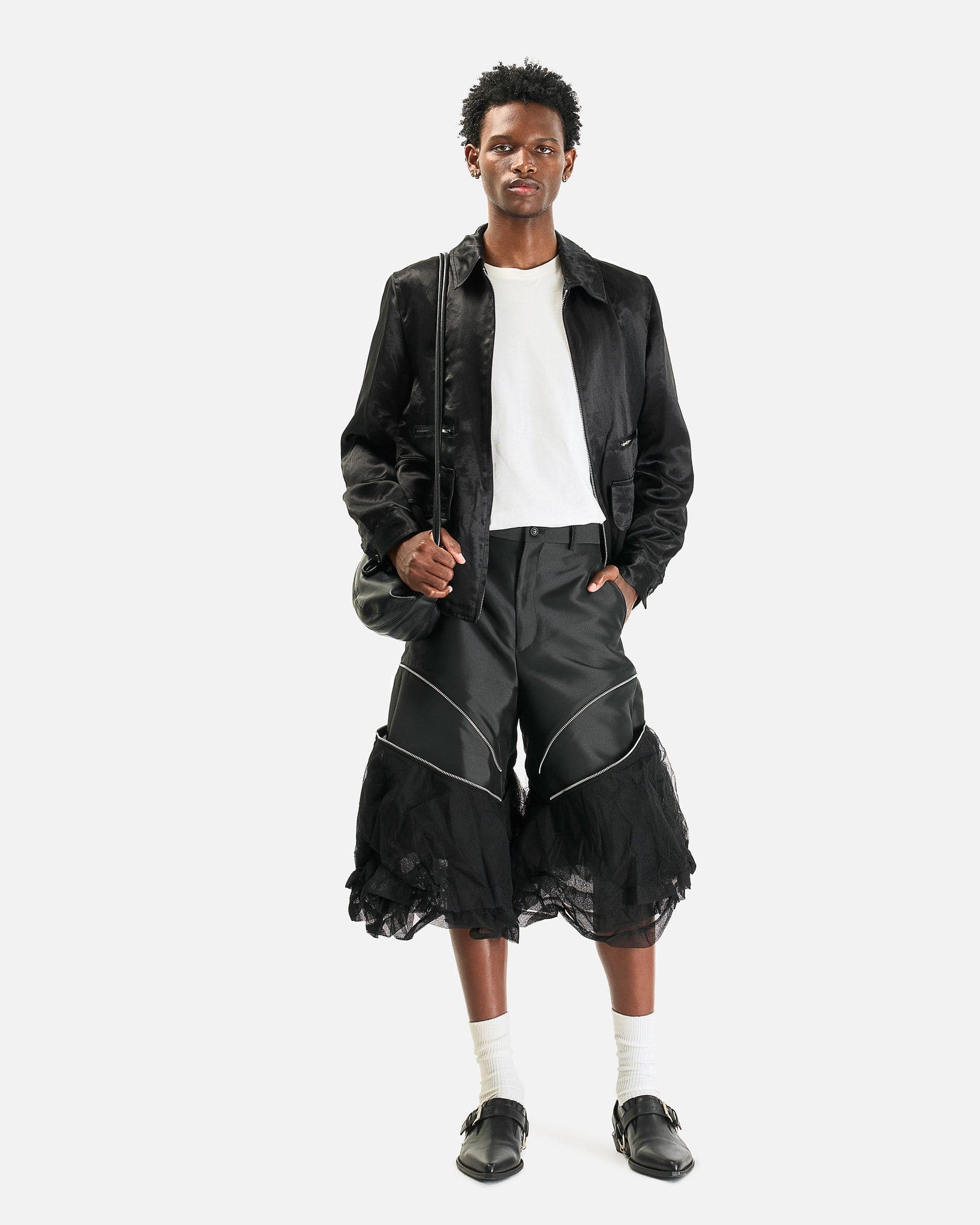 Comme des Garcons HOMME PLUS Men's Shorts Mesh Flare Shorts in Black