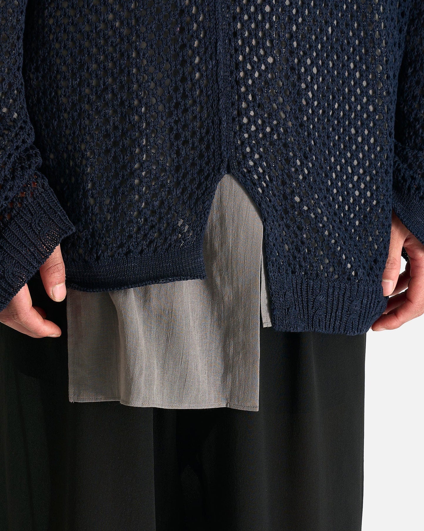 Yohji Yamamoto Pour Homme Men Sweaters 03 Mesh Panel Po in Navy