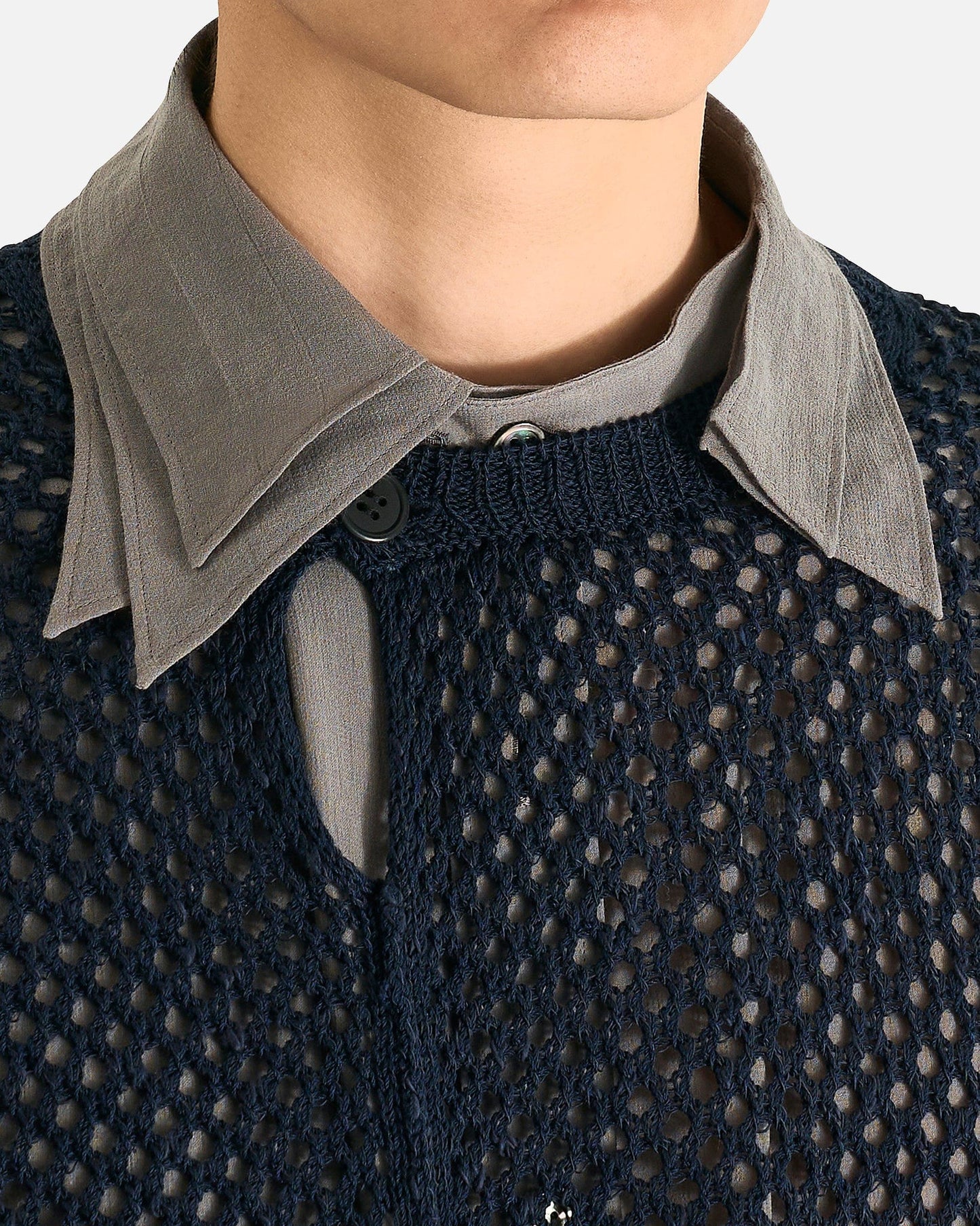 Yohji Yamamoto Pour Homme Men Sweaters 03 Mesh Panel Po in Navy
