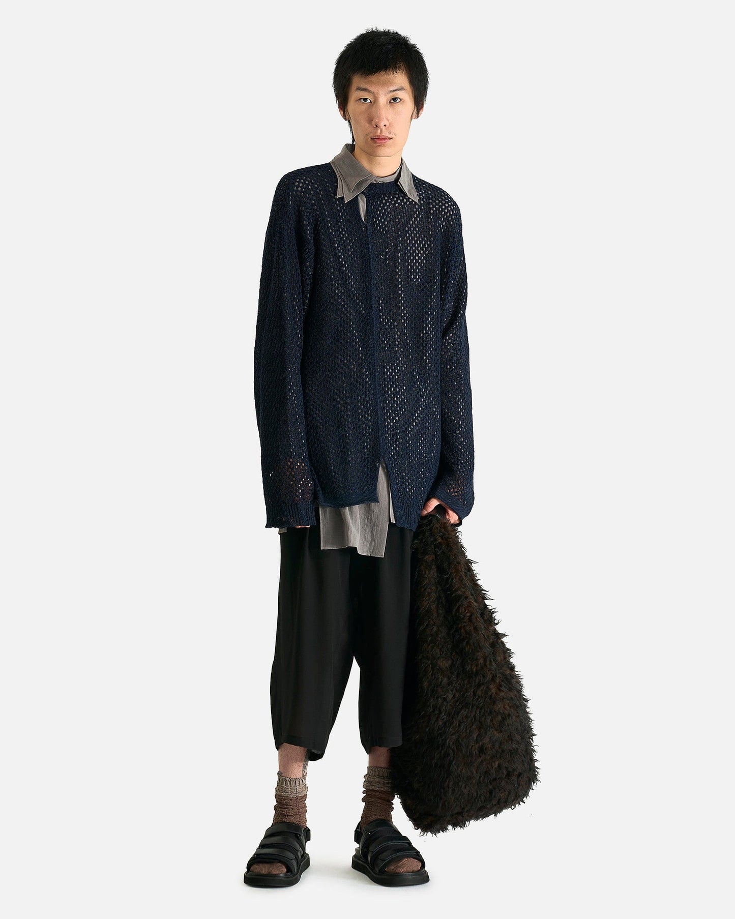 Yohji Yamamoto Pour Homme Men Sweaters 03 Mesh Panel Po in Navy