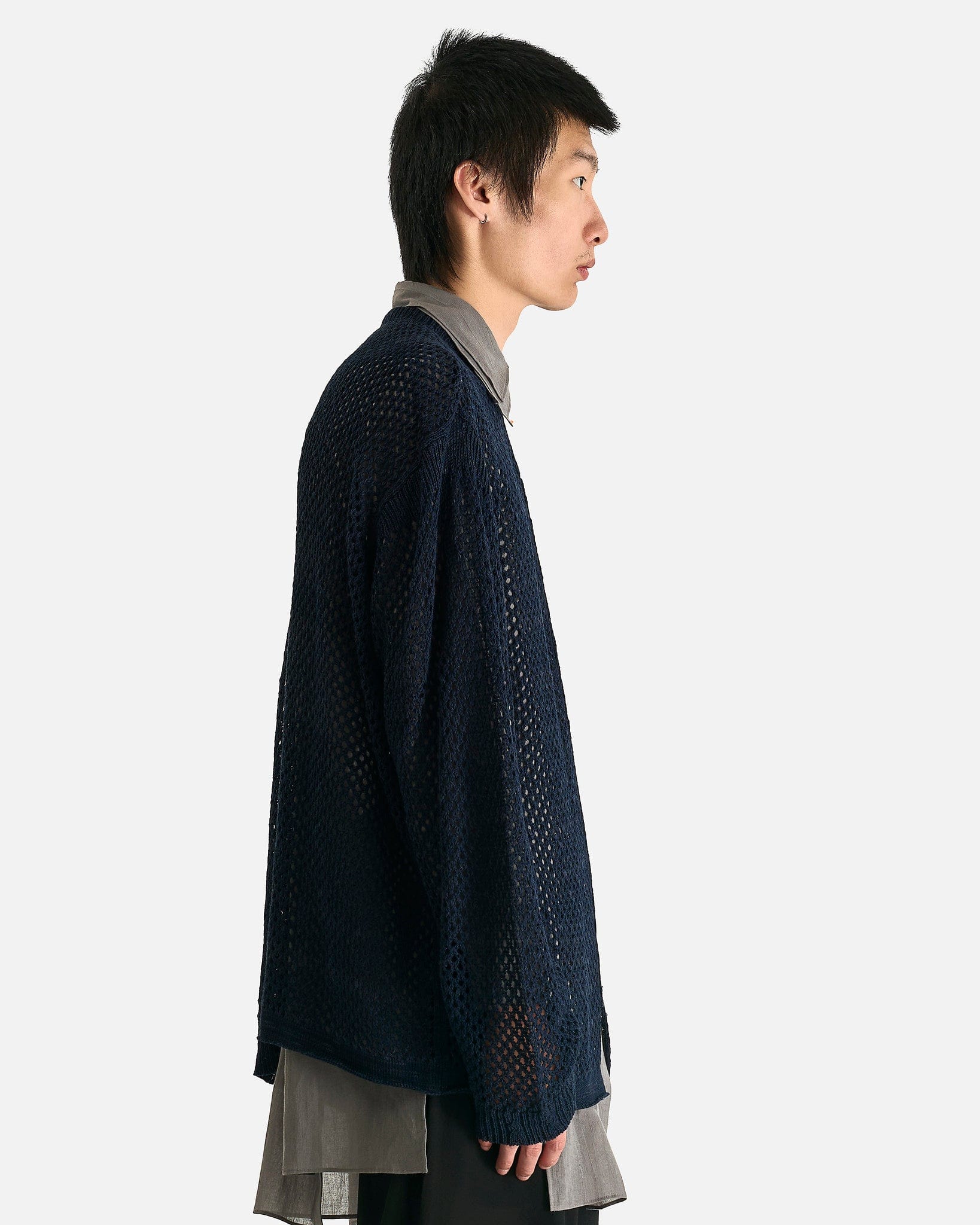 Yohji Yamamoto Pour Homme Men Sweaters 03 Mesh Panel Po in Navy