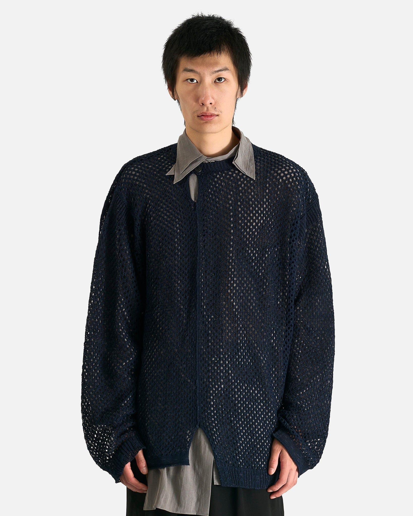 Yohji Yamamoto Pour Homme Men Sweaters 03 Mesh Panel Po in Navy