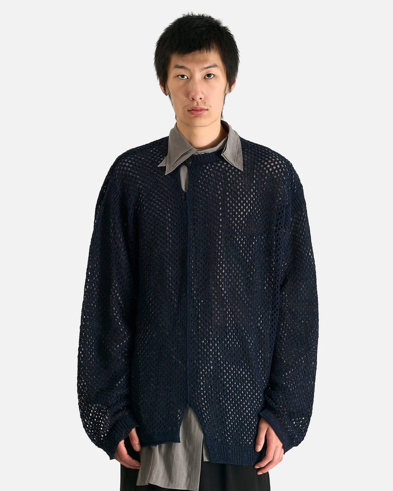 Yohji Yamamoto Pour Homme Men Sweaters 03 Mesh Panel Po in Navy