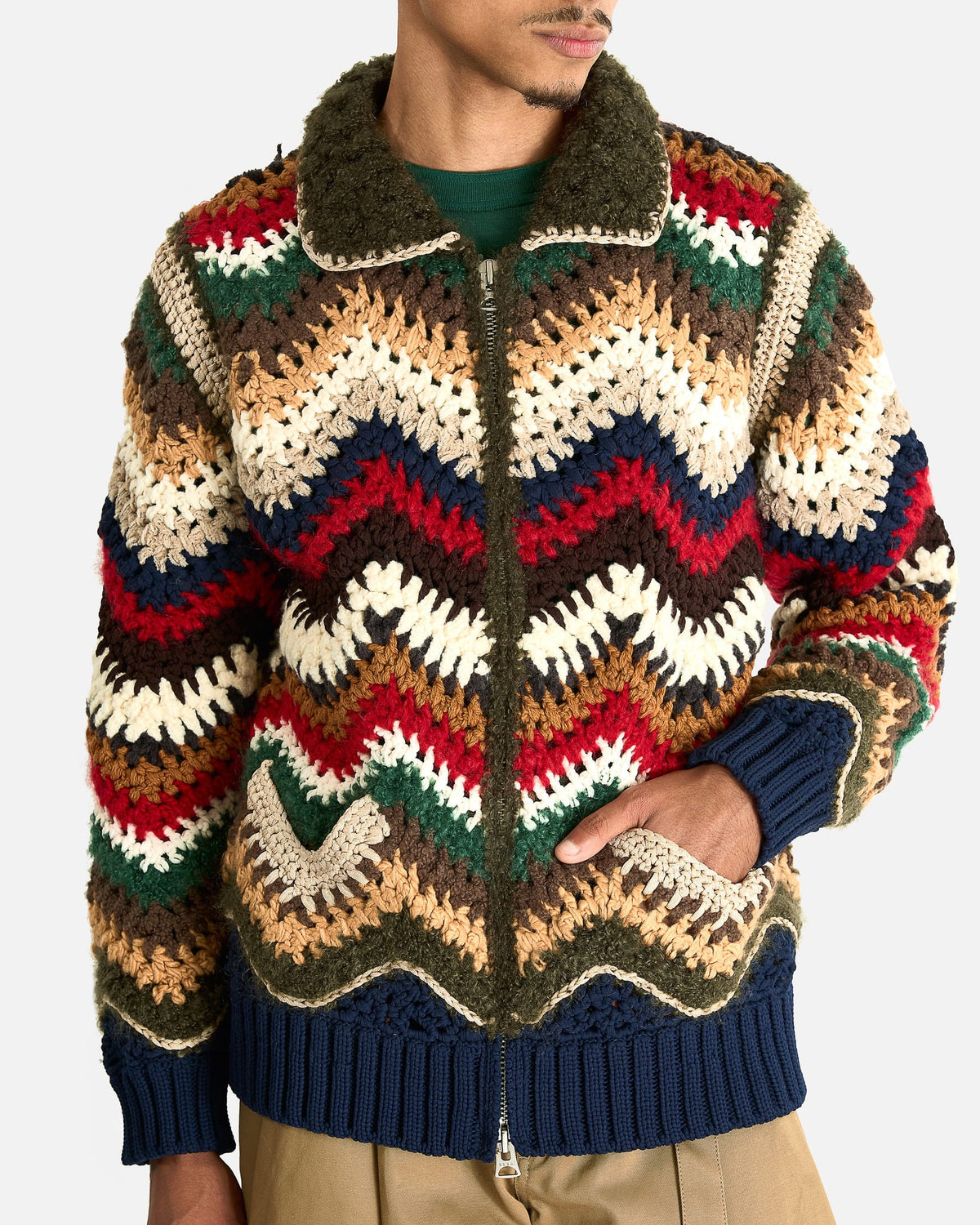 Sacai Men's Knitwear Mix Crochet Knit Blouson in Multi