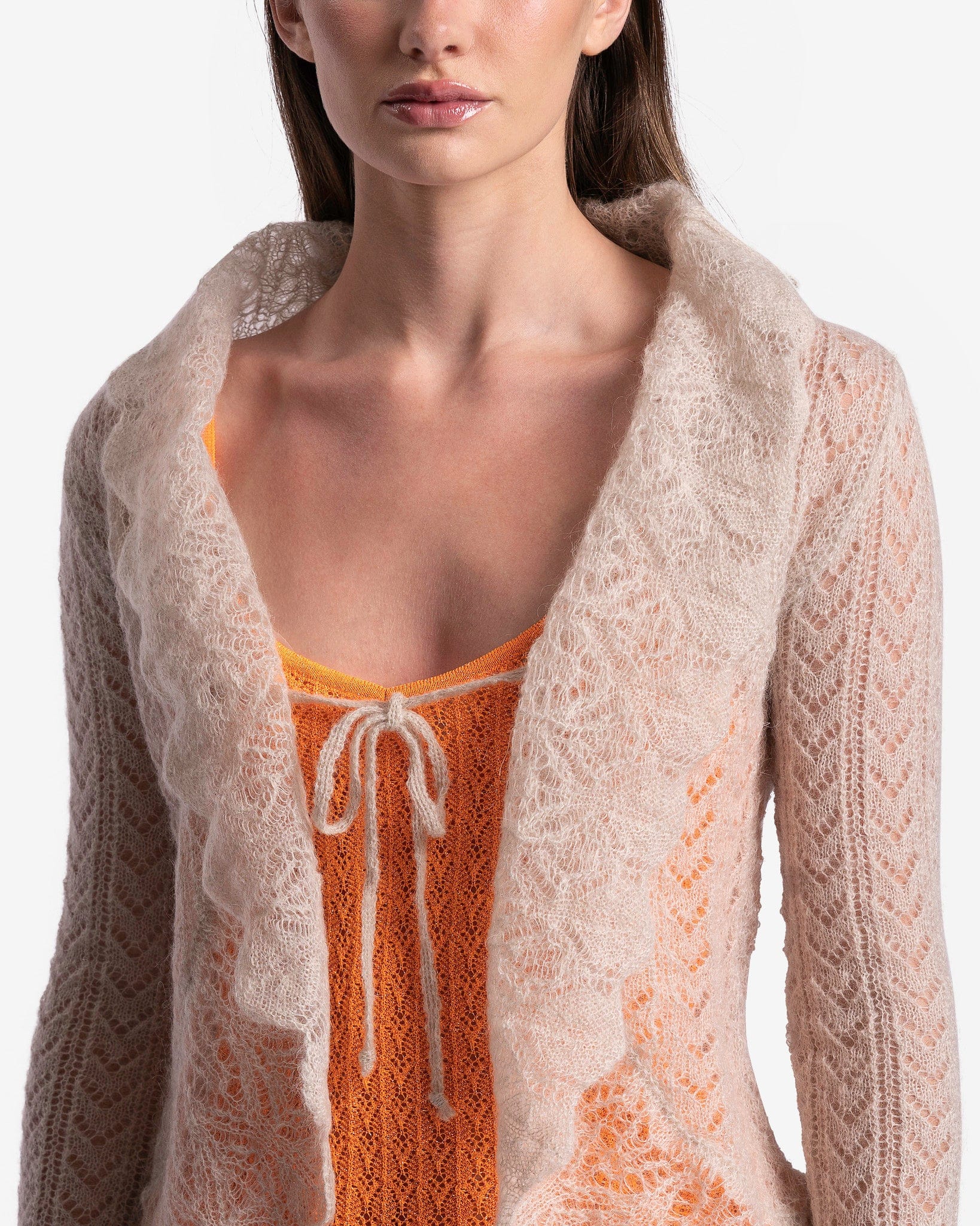 ERL Women Tops Mohair Crochet Knit Bolero in Beige