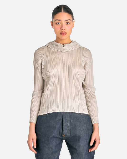 Pleats Please Issey Miyake Women Tops Monthly Colors September Hooded Neckline Shirt in Greige